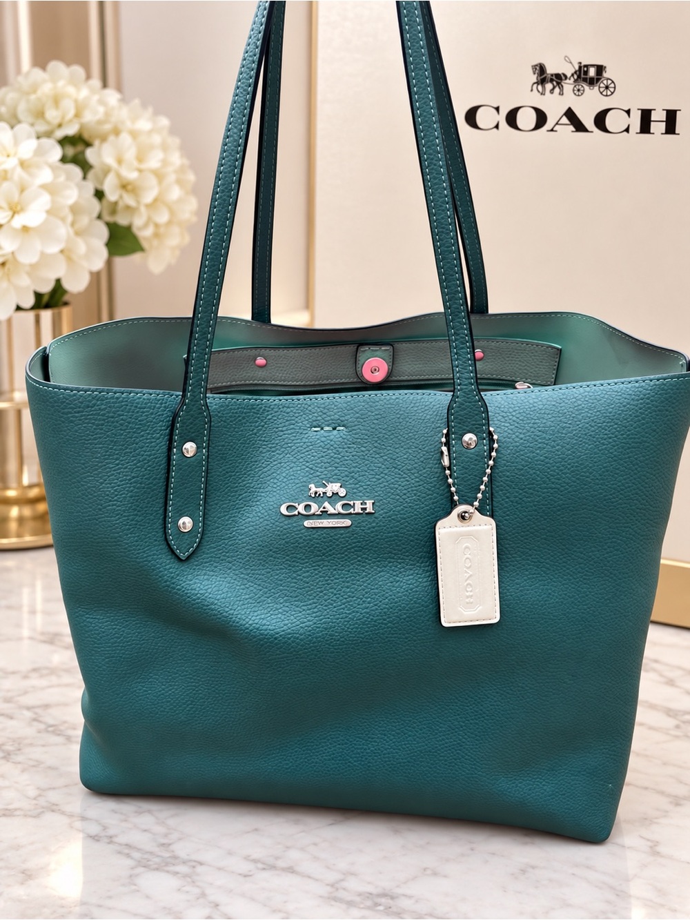COACH Central Tote 39 Smooth Leather Peacock 🦚